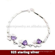CYL008 925 jóias de prata, prata esterlina pulseira trevo de quatro folhas, Namorada presentes de Natal Pulseira de cristal de cristal roxo